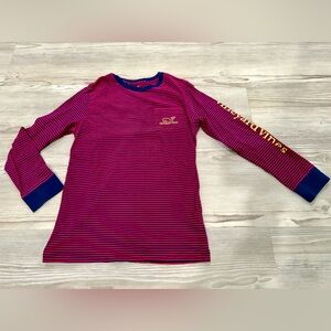 VINEYARD VINES Tee. Long sleeve. Red & Navy Stripe. Youth Size Small. GUC.